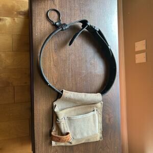 Rooster Tough Nail And Tool Bag Belt Tooled Suede Leather Hide & Velcro belt